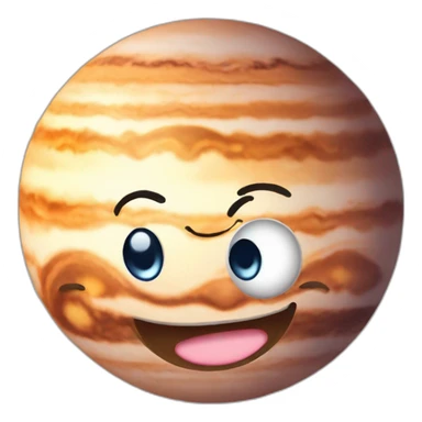 planet Jupiter with a cartoon beaming face with smiling eyes sticker