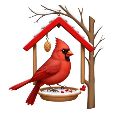 cardinal at bird feeder snowy sticker