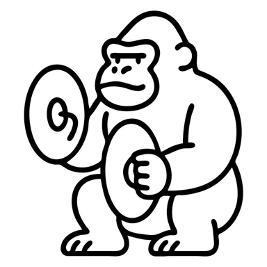 cartoon gorilla playing cymbals, designed for a tattoo, bold and simple sticker