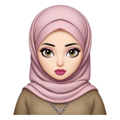 hijabi, pretty big lips, clothes, pale skin,  dark eyes, pretty bratz baddie, black eyeliner.  sticker