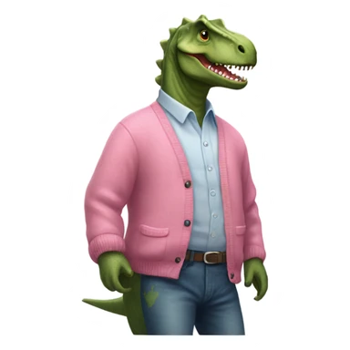 Dinosaur wearing a pink cardigan sticker