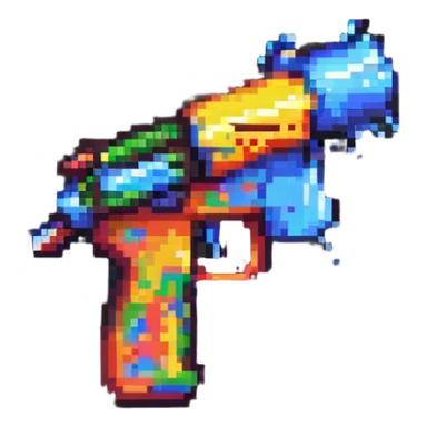 cartoon water gun with bright colors in pixel art style sticker
