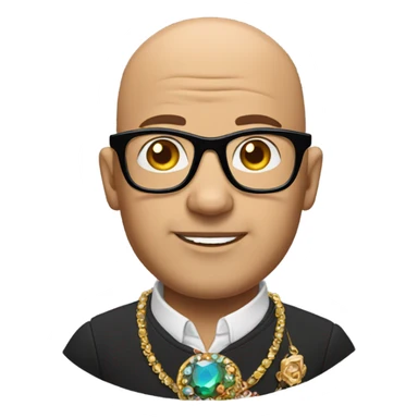 bald man with glasses and jewelry sticker