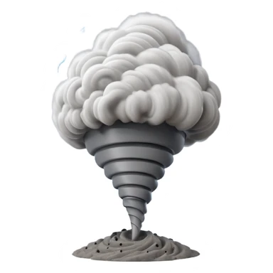 3D render of Tornado, miniature weather phenomenon, volumetric particle effects, swirling dusty grey funnel cloud, elemental energy, emoji style, isolated on white background --v 6.0. sticker