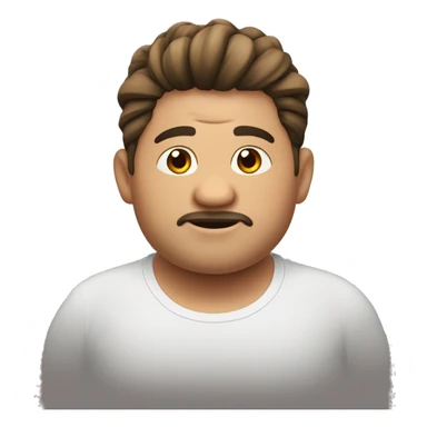 Un gordito moreno con cara redonda, baba, pelo inclinado hacia la derecha y un mid fade sticker