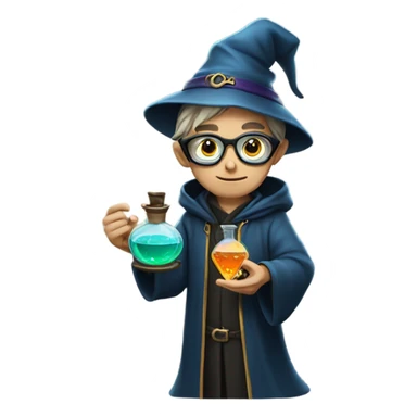 Young male wizard mixing potions and wearing sunglasses sticker