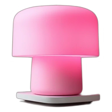 A pink colour light lamp on a table at the corner of a room having brick design walls sticker