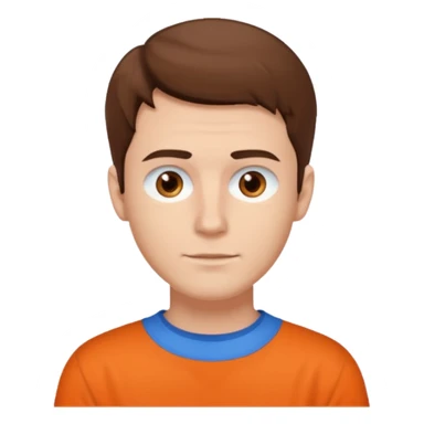 male, white skin, brown hair, brown eyes, orange shirt and blue collarbone sticker