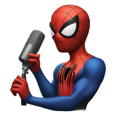 Spider-Man in his original costume talking in vintage microphone sticker