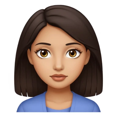 She's with long dark brown hair on her teenager years and her eyes are brown with not very  long natural lushes  her skin is not whit eits medium ( olive) and her faces shape is oval and a little bit circle her lips  awesome but not big lips she has a make up but clean natural looking  make up  sticker