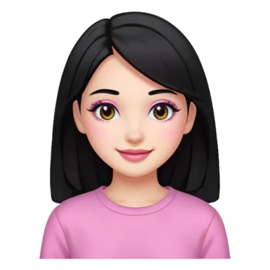 Girl with black and long hair with aesthetic clothes and with aesthetic makeup with a smile yes but with pink clothes sticker