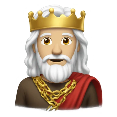 White man with long white hair wearing gold crown with red bandana around his neck sticker