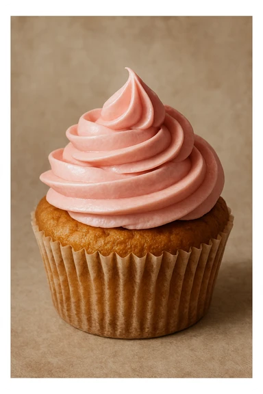 detailed realistic cupcake with pink icing, no text sticker