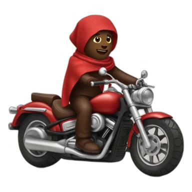 A chocolate brown doodle wearing a red and black handkerchief riding a motorcycle sticker