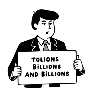 President Trump holding a sign that says 'billions and billions' sticker