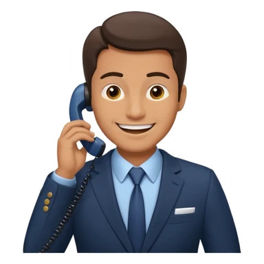 A man on the phone about to make a complaint but happy sticker