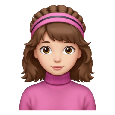 brown fluffy haired girl with pink turtleneck sweater and hair band sticker