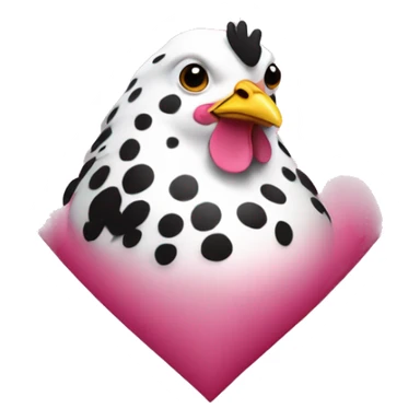 Black and white spotted chicken inside a pink heart sticker