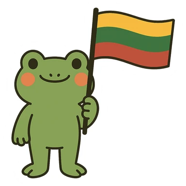 flat toon style frog holding a Lithuanian flag sticker