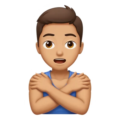 arms crossed around neck mouth open eyes squinting sticker