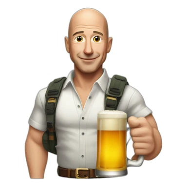 Jeff bezos with a beer sticker