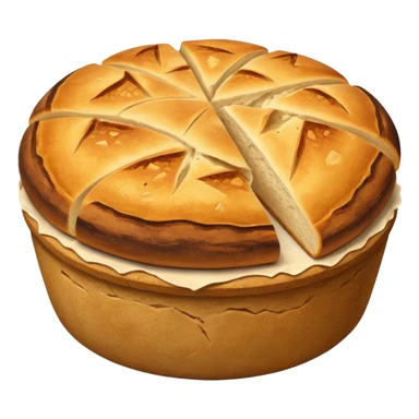 round rustic sourdough with cracked crust. sticker