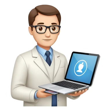 Middle IT Specialist with laptop and tablet, confident pose, moderately experienced face, showing mid-level technical skills sticker