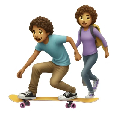 A young person on a skateboard is pushed by another sticker