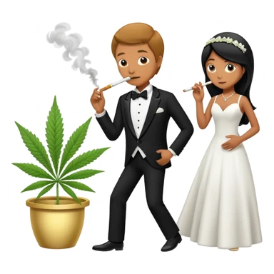 Full body view of a person in fancy clothes sneaking into a wedding ceremony smoking cannabis sticker