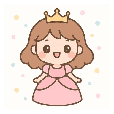 young princess in a pink dress, tiara on her head, smiling, kawaii style sticker