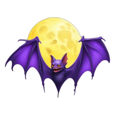 purple dripping vampire bat wings flying in front of white yellow large realistic color full moon sticker