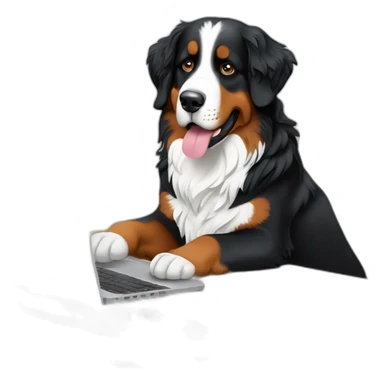 Bernese mountain dog writing a laptop sticker