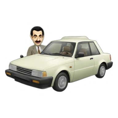 Borat driving mr. Bean's car sticker