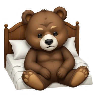 sleepy cute bear with mask sitting on comfiest bed sticker