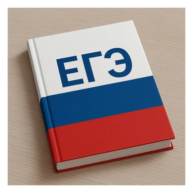 A textbook with a white, blue, and red striped cover, the word 'ЕГЭ' in big Cyrillic letters on the front sticker