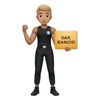 Blurry blue ranch on a traffic cone with black pants and arms with a sign that say “OAKSOMA” sticker