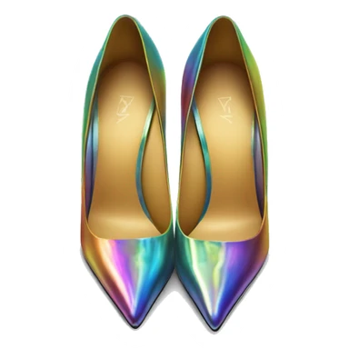 Realistic isolated top view of a pair of metallic rainbow iridescent  pointed toe high heel shoes. sticker