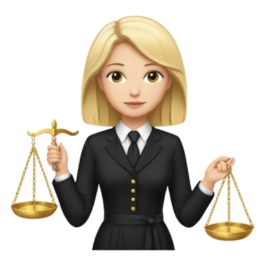 woman lawyer blanche et blonde avec des cheveux mi-long; elle est habillée avec une longue robe noire et une cravate blanche; elle est victorieuse en portant la balance de la justice sticker