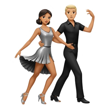 Dancesport professional latin competitor couple dancing the rumba, the women is in skinny short sparkly dress, the man is in black shirt and black classic pants  sticker