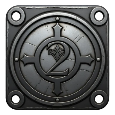 Minimal emoji, gothic metal coin made of black steel, engraved number 2 at the center, ancient industrial aesthetic, worn metal texture, no glow, no neon, flat emoji design, centered, transparent background sticker