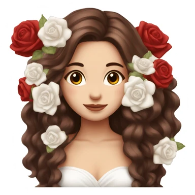 Beautiful, rose, red, flowers in hair, long dark brown hair, white fair skin sticker