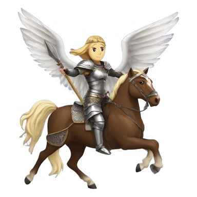 Brynhilde in full battle armor riding a winged horse sticker