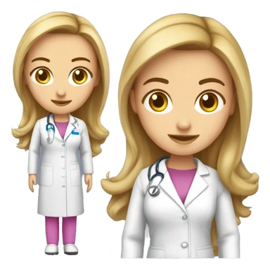 Mujer joven medico, de cabello rubio largo con fonendoscopio rosado y delantal blanco sticker