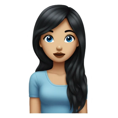 Beautiful girl with long black hair blowing kisses, blue eye sticker
