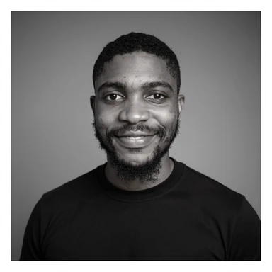 A professional portrait of me in monochrome. Plain black crew neck shirt. Tailored to LinkedIn. Tech boy vibe (programmer). I’m a black man from Nigeria. Retain facial features from attached image. sticker
