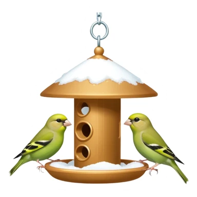 3 Green finch feeding on a bird feeder in the snow sticker