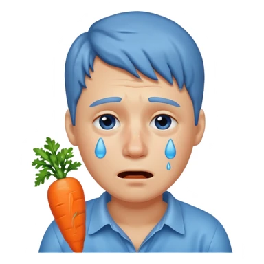 Man crying eating carrot. make tears blue color sticker