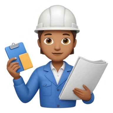 Apple Memoji-style 3D emoji of an architect holding blueprints, clean gradients, rounded shapes, no background. sticker