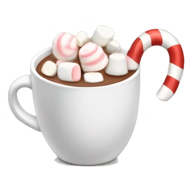 A hot chocolate with a candy cane and marshmallows sticker