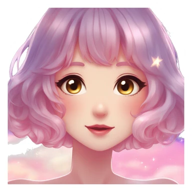Gorgeous anime style lady blushing face dreamy idol model colorful shiny stars galaxy kawaii cottagecore pearly petite simplistic aesthetic trending style sticker